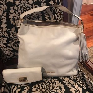 MK white leather slouchy hobo, with wallet